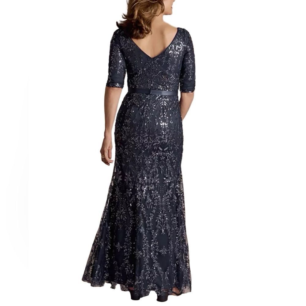 OLEG CASSINI Blue Beaded Sequin Lace Formal Dress Size 10 New With Tags - Picture 7 of 13